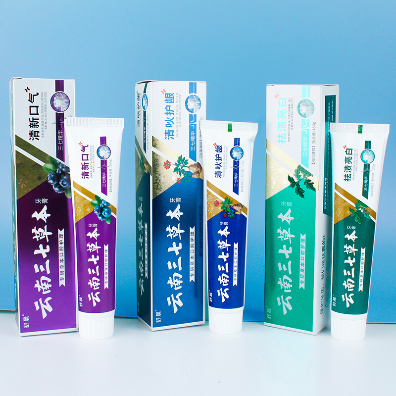 Pasta de dientes fabricantes mayoristas Yunnan notoginseng hierbas medicinales chinas aliento fresco mal aliento blanqueamiento amarillo lista de ventas transfronterizas calientes