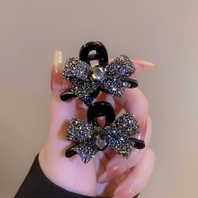 light luxury minority high-grade sparkling full rhinestone bow small hair grabbing clip temperamental bangs clip back head hair band