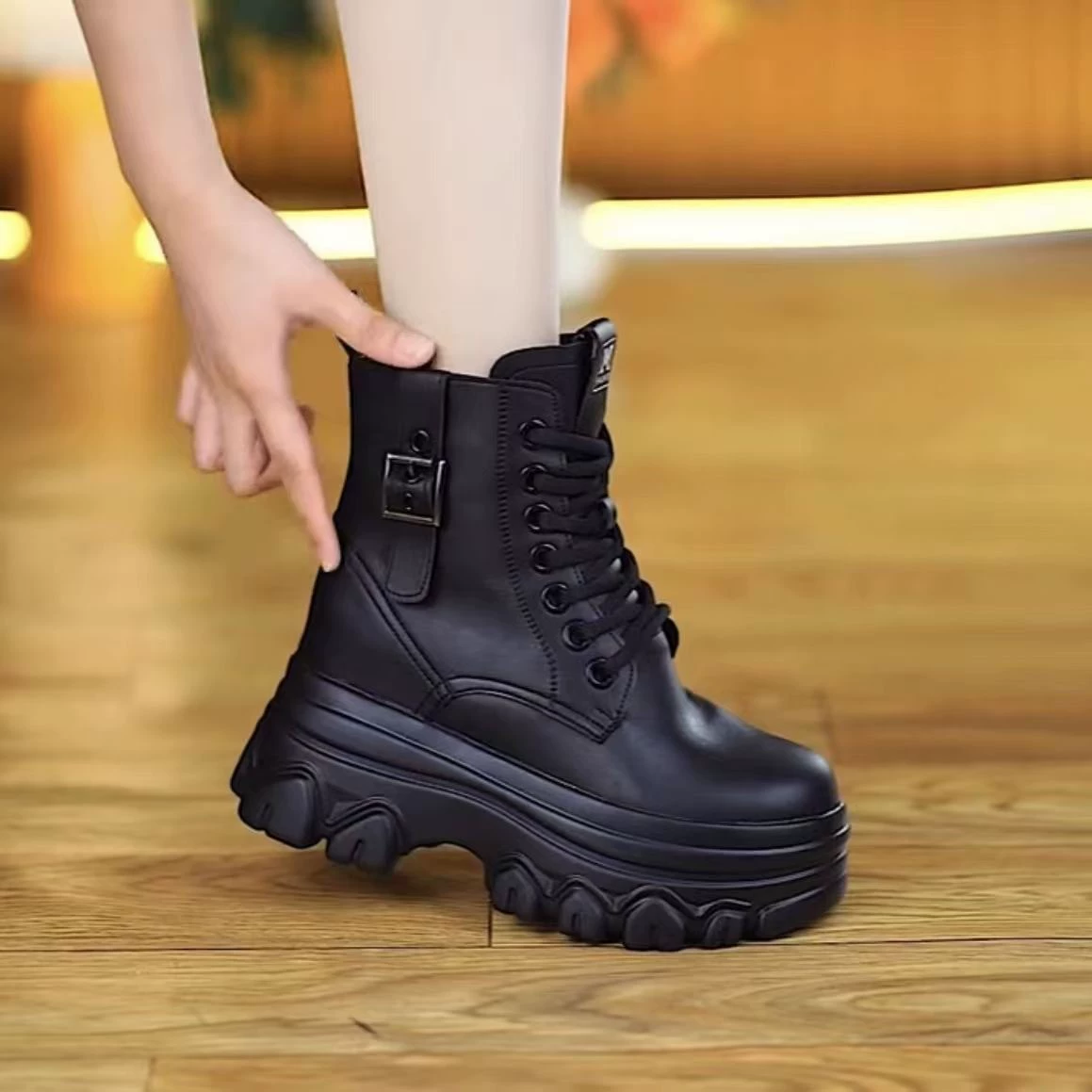 Martens, модные универсальные демисезонные флисовые ботинки на платформе, корейский стиль