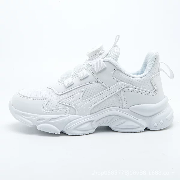 Autumn New White Children's Sports Shoes, Small White Shoes, Medium and Large Children's Breathable Student Sneakers, White Running Shoes