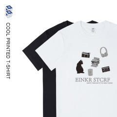 メンズ和風レトロゆったり純綿半袖Tシャツ男女兼用プリント夏服通勤外着インス風Tシャツトレンド