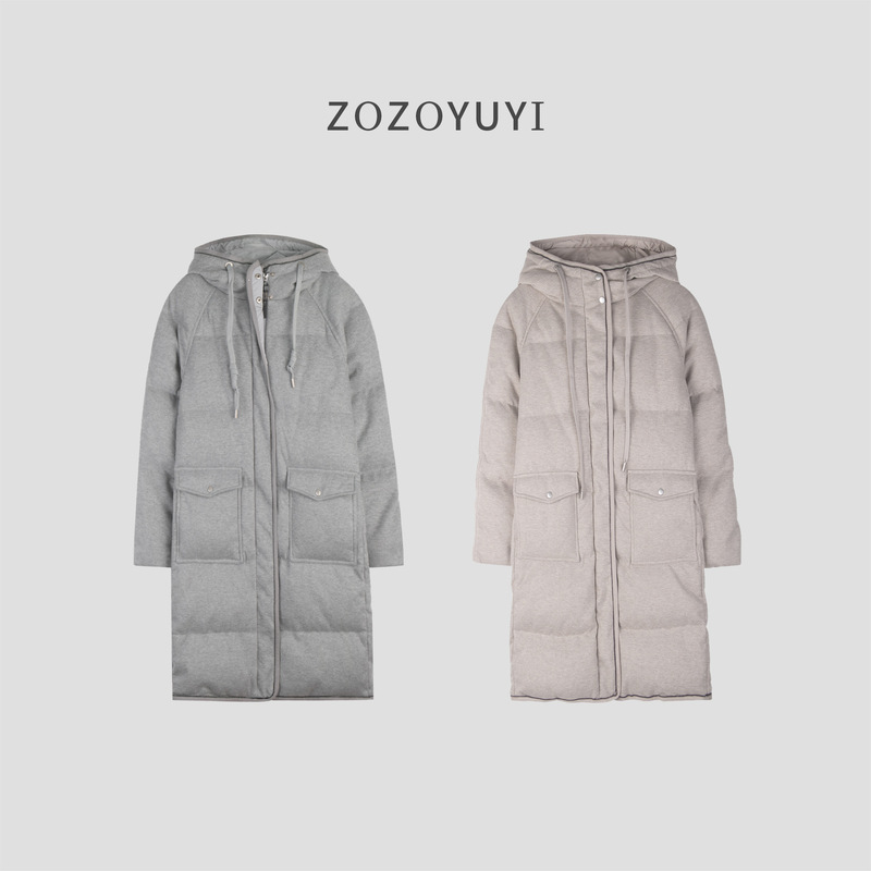 Wool and Goose down Women's Coat 2025 Winter New Style High-End Large Pocket Beaded Chain Hooded Long Warm Jacket