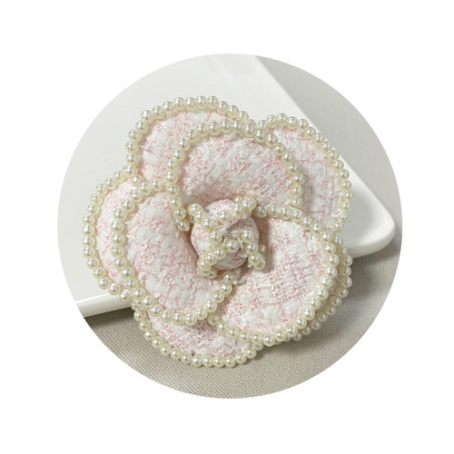 A Korean floral cashmere rough knit pearl edge camellia brooch coat outerwear accessory Chanel-style sweater pin brooch