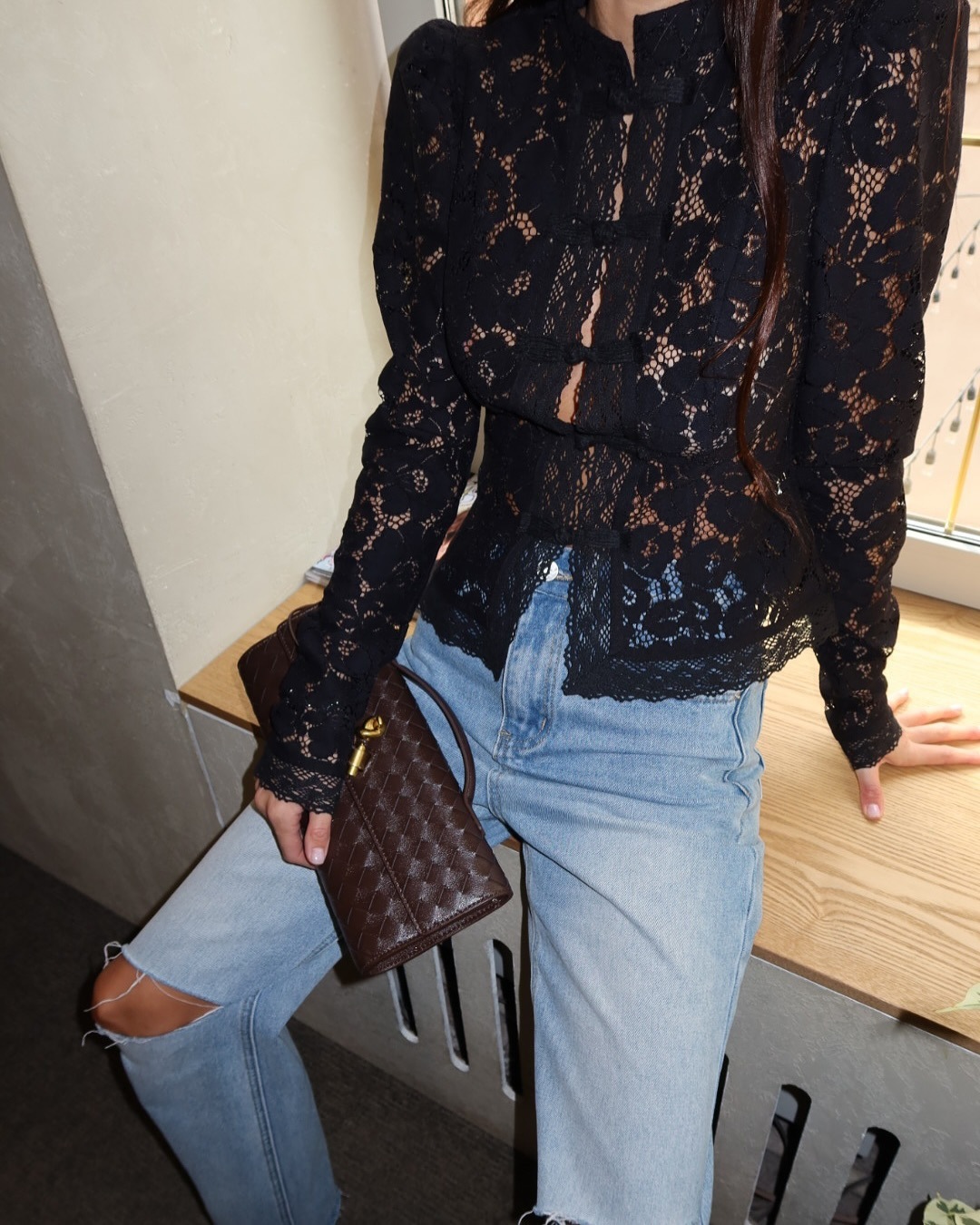 Women's Clothing Women's Slim Fit Lace Crochet Stand Collar Shirt Spring Summer Fashionable Elegant Commuting Top Style_ecoleips.com