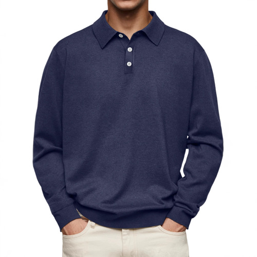 2025 Independent Station Wish Autumn Long-Sleeve V-Neck Button-down Men's Casual Polo Shirt