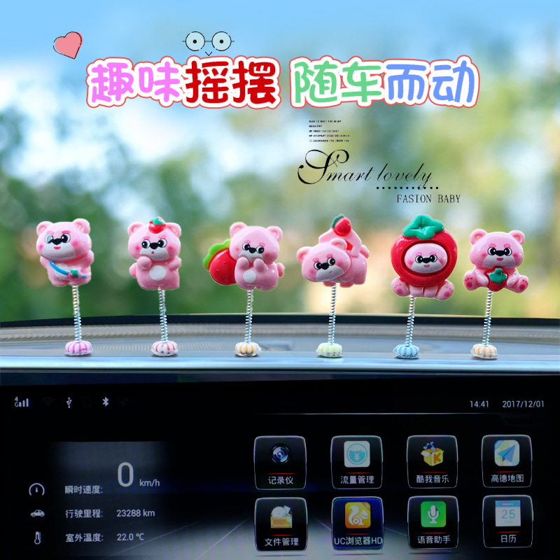 Nuevo lindo oso de fresa decoración de coche de dibujos animados consola central de coche decoración de pantalla de navegación decoración de cabeza