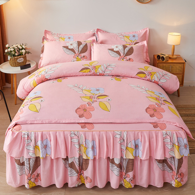 Coreano piel abrasiva falda de cama de cuatro piezas engrosado colchón cubierta protectora de colchón de tres piezas regalos al por mayor