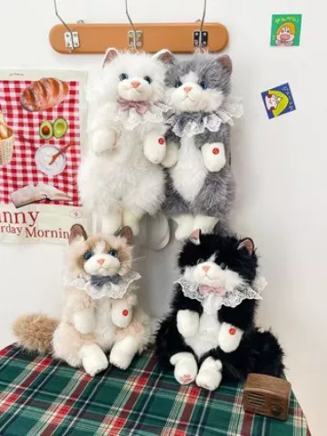 Simulated Ragdoll Cat Backpack Doll Cute Musical Cat Backpack Plush Toy Gift for Girls and Children