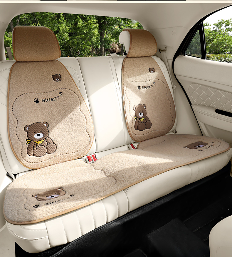 Winter Plush Bear Car Seat Cushion Car Cushion Neck Pillow Winter Warm Car Interior Supplies