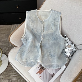 New New Chinese Style National Style Three-dimensional Embroidered Tulle Vest Women's 2025 Summer New Sense Top