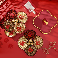 New light luxury imitation leather fruit tray household multi-layer dried fruit box with lid nut candy box living room snack tray