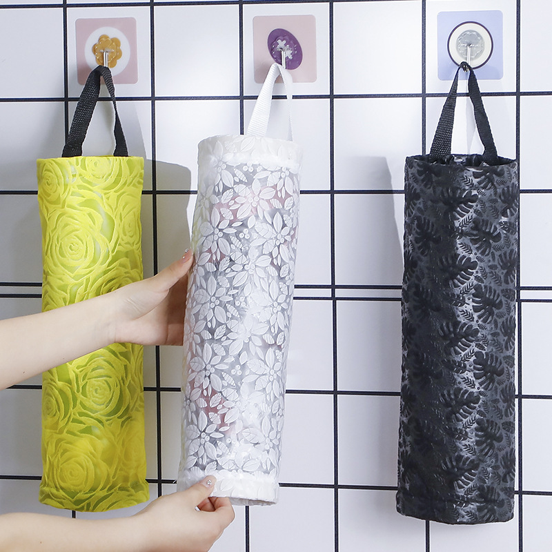 Wall-mounted trash bag shoe cover storage bag kitchen plastic bag collector without drilling with handle hanging bag
