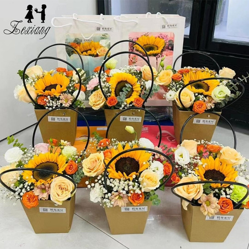 Mother's Day Sunflower Tote Bag Thickened Waterproof Kraft Paper Flower Packaging Handmade DIY Packaging Material Wholesale