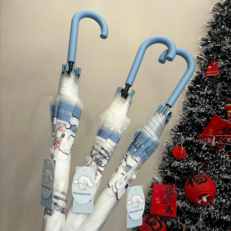 Authentic Sanrio Cinnamoroll Cartoon Straight-Handle Umbrella, Transparent Poe Printed Straight Umbrella, Student Long-Handle Hook Umbrella Authentic Sanrio Cinnamoroll Cartoon Straight-Handle Umbrella, Transparent Poe Printed Straight Umbrella, Student Long-Handle Hook Umbrella