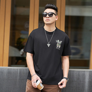 [Clear Stock/Broken Code] T1050 Plus Size Men's Fat Men's Drop Shoulder Sleeves Printed T-Shirt Summer Round Neck Loose Short Sleeves