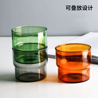 可叠放水杯高硼硅玻璃杯饮料杯家用彩色玻璃杯牛奶咖啡杯泡茶杯