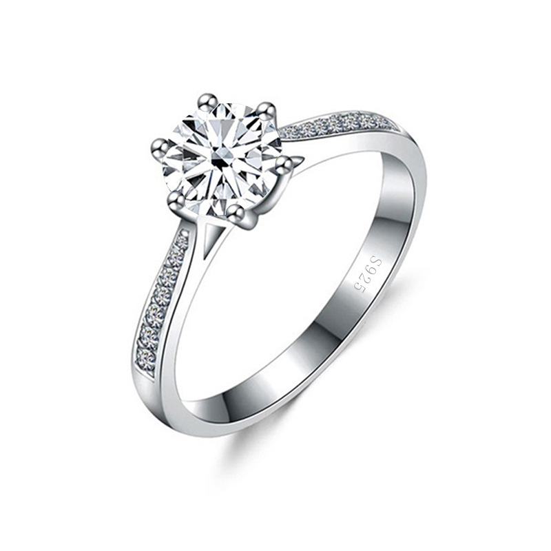 Ventas transfronterizas calientes S925 plata 1 quilates anillo de piedra de mosaico abierto ajuste de seis garras fabricantes de anillo de mujer en stock