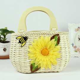 草编包包沙滩编织草包2019新款手提女包休闲度假蜜蜂花朵小清新潮