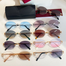 卡家网红无框椭圆形墨镜女高级感复古凹造型太阳镜女个性潮防紫外