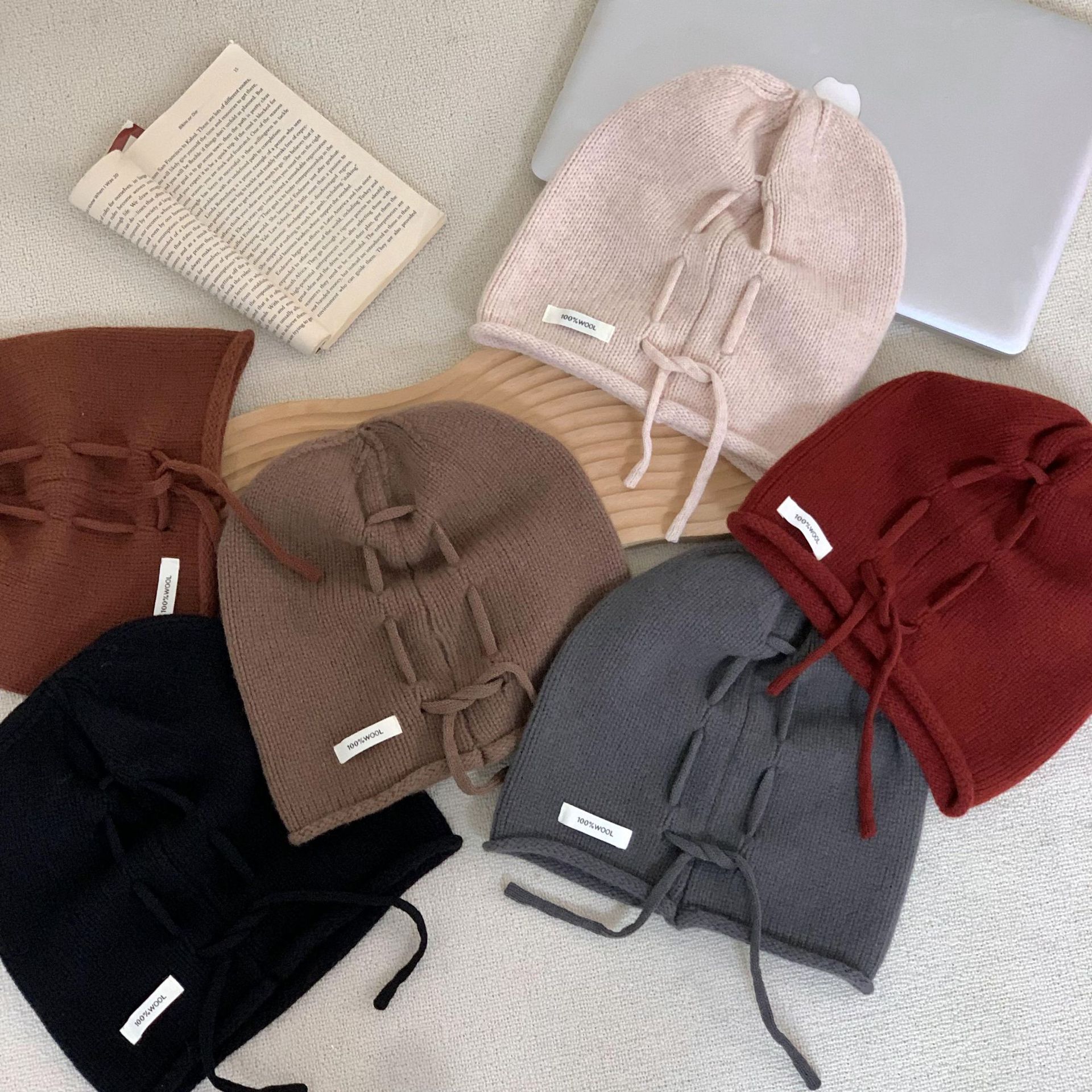 Sombrero de cabeza grande nuevo calentamiento de bordado de lana pura sombrero de punto de luna sombrero de cuerda de dibujo sombrero de pila