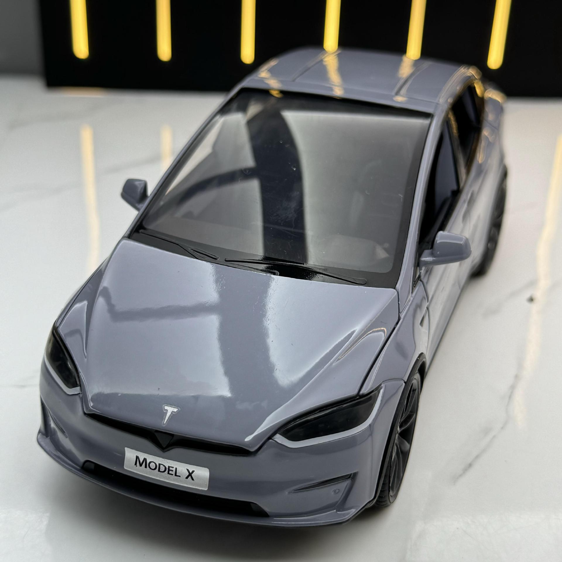 XLG modelo de coche de aleación 1 a 24 tesila modelX con sonido y luz tire hacia atrás de coches de juguete modelo de música adornos