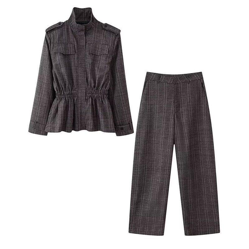 2026 Spring Ins Women's Blended Plaid Ruffle Hem Jacket 7135