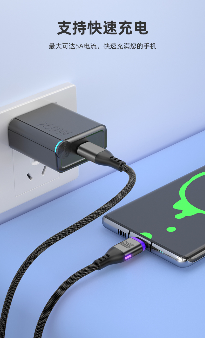 Magnetisches Schnelllade-Datenkabel 240W mit doppelter Typ-C-Schnittstelle PD-Schnellladekabel, kompatibel mit Android-, Apple- und Huawei-Mobiltelefonen