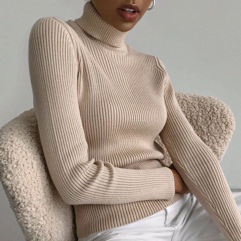 Cross-Border Turtleneck Sweater Knit Base Shirt European and American Style 2025 Amazon Autumn Knitwear Turtleneck Pullover Sweater for Women