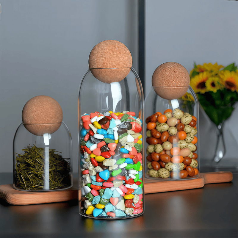 Japanese-style storage ball jar, glass tea jar, simple cork stopper jar, sealed candy jar, storage jar, dry food storage jar