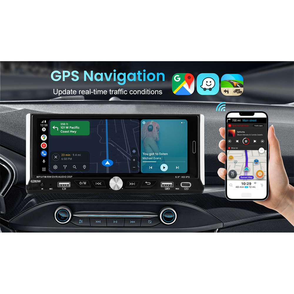 6.9inch Wireless Carplay Single-Core Ips Touch Screen Car Bluetooth Mp5 Player Dual USB Fast Charging 12V