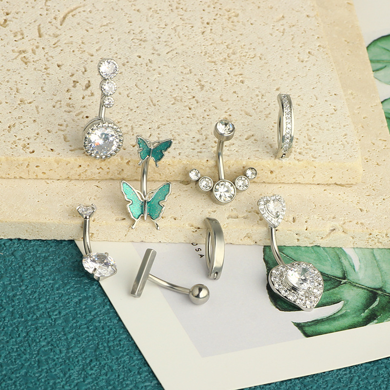 8-Piece Rose Gold CZ Navel Ring Set Stainless Steel Body Piercing Jewelry Navel Belly Button Rings detail image 14