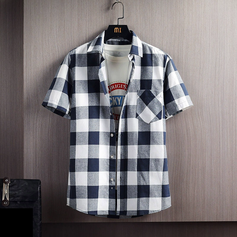 Трансграничная модная большая контрастная рубашка в клетку с короткими рукавами, мужская летняя новая молодежная Повседневная рубашка с карманами