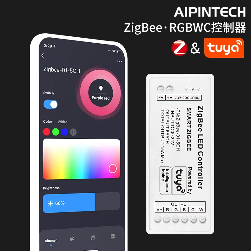 ZigBee controller RGBWC voice wifi controller smartphone APP controller five -way output