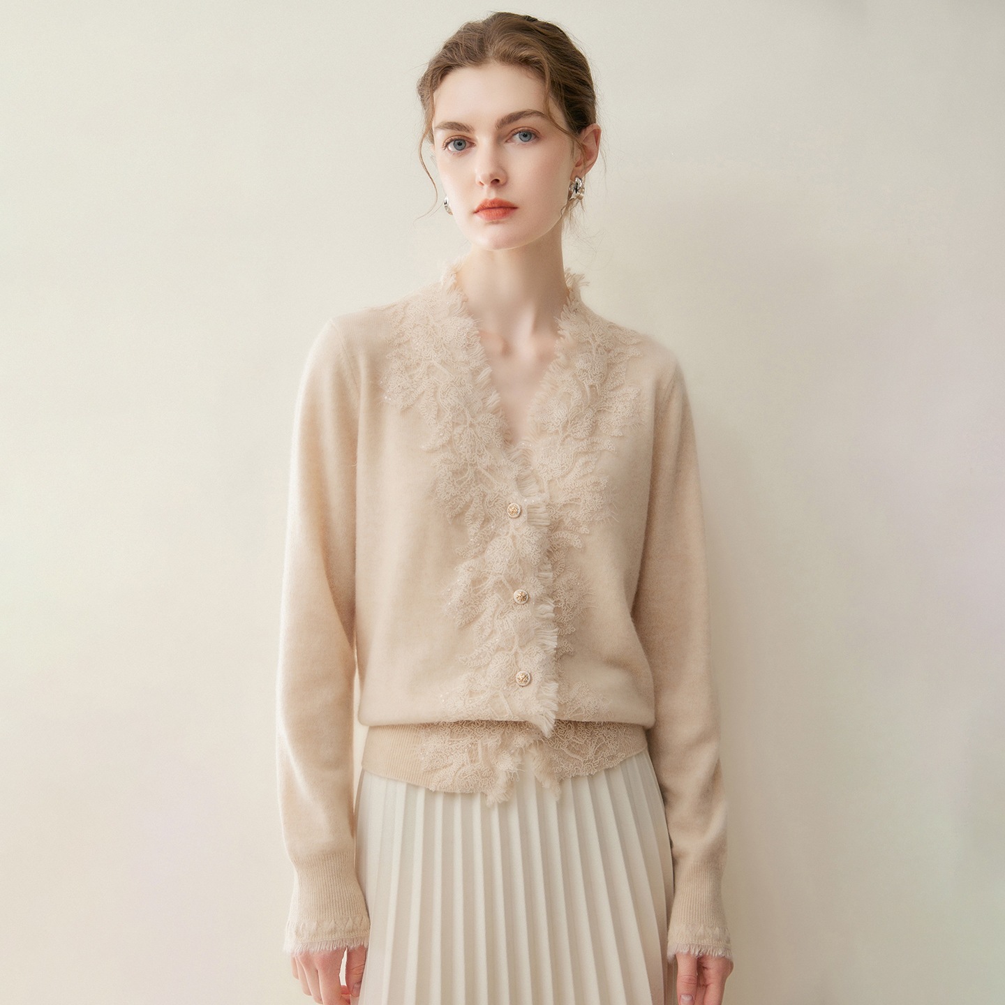 Women's cashmere cardigan, pure goat cashmere, autumn and winter, lace tassels, V-neck, knitted base sweater, new top