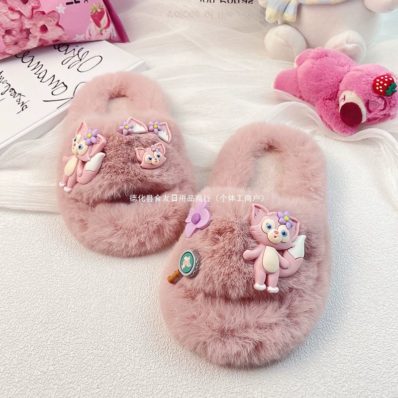 Хлопковые тапочки для девочек, осенне-зимние домашние детские тапочки принцессы для девочек, нескользящие и теплые тапочки с мехом из мультфильма