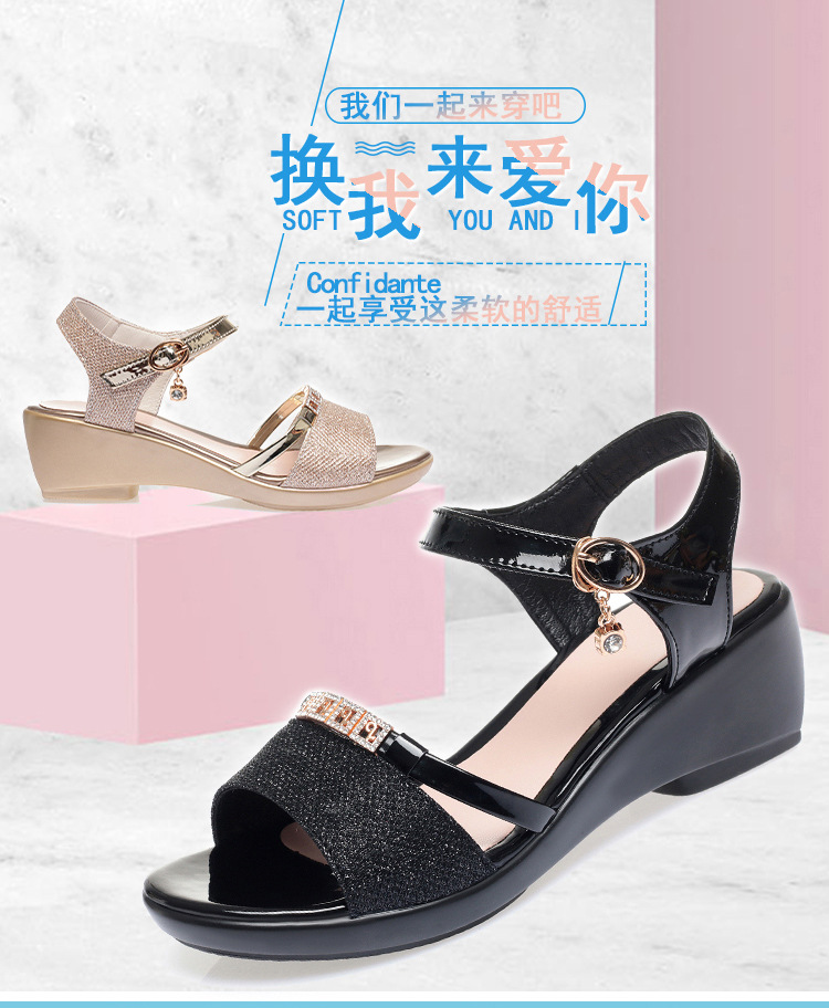 Sandal da thật nữ quai chữ V đế xuồng mềm, gót trung bình, phong cách thời trang đa năng, size lớn — màu đen chi tiết 5