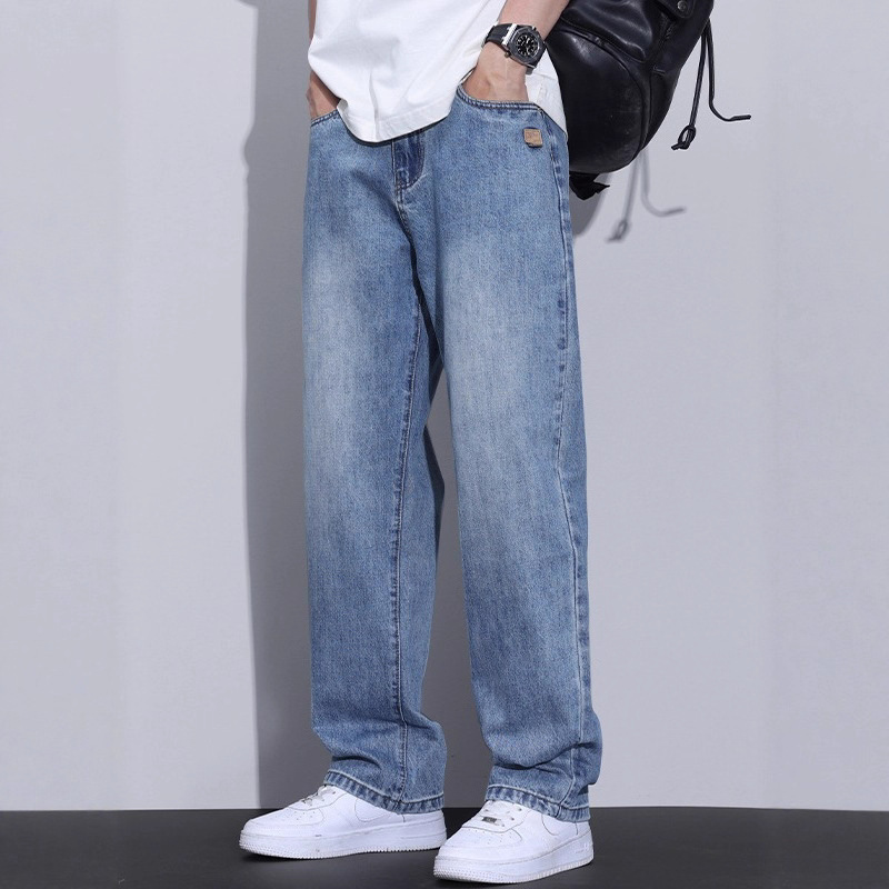 Straight-Leg Jeans for Men, Blue Loose Wide-Leg Casual Pants, Harajuku Fashion Trendy Versatile Artistic Men's Long Pants Straight-Leg Jeans for Men, Blue Loose Wide-Leg Casual Pants, Harajuku Fashion Trendy Versatile Artistic Men's Long Pants