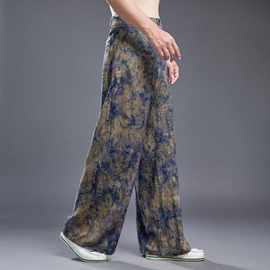 宽松透气阔腿裤男 抓染款复古民族风男士休闲裤夏季长裤 现货销售