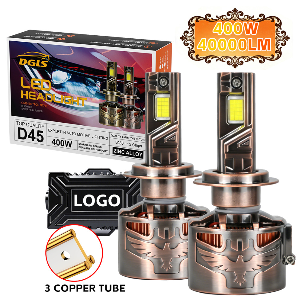 DGLS patentado brillante águila D45 tres tubos de cobre conductores de calor transfronterizos explosión polvo bronce LED faro brillante 430W