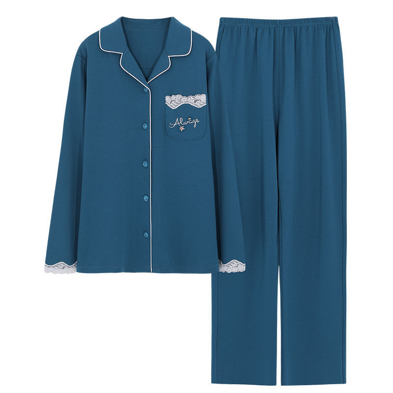 Pijamas de algodón puro primavera y otoño de las mujeres de manga larga más el tamaño cardigan traje de las madres de mediana edad y ancianos ropa de casa al aire libre