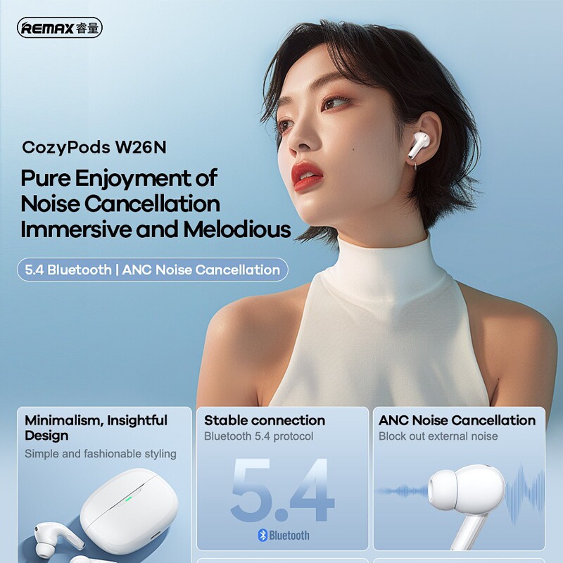 REMAX睿量ANCノイズ低減無線音楽通話bluetooth 5.4低遅延入耳式bluetoothイヤホンW26N|undefined