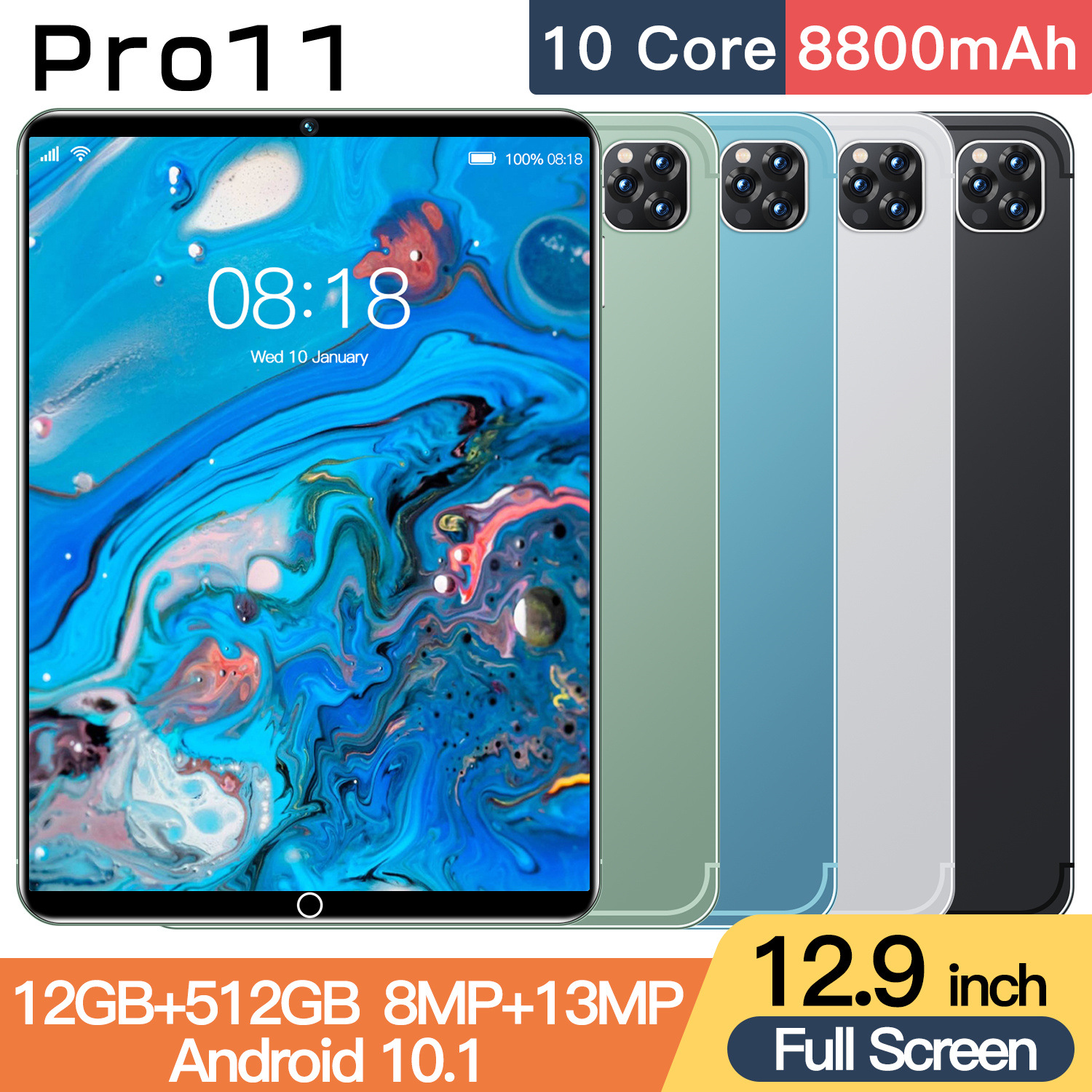 跨境新款 10.1寸11Pro平板电脑 蓝牙游戏学习 双卡安卓4G通话雅虎