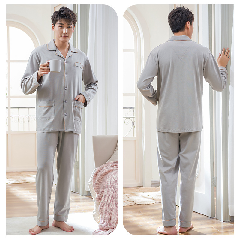 Pijamas de los hombres de primavera y otoño 100% algodón manga larga más tamaño desgaste del hogar Otoño e Invierno traje de algodón fino