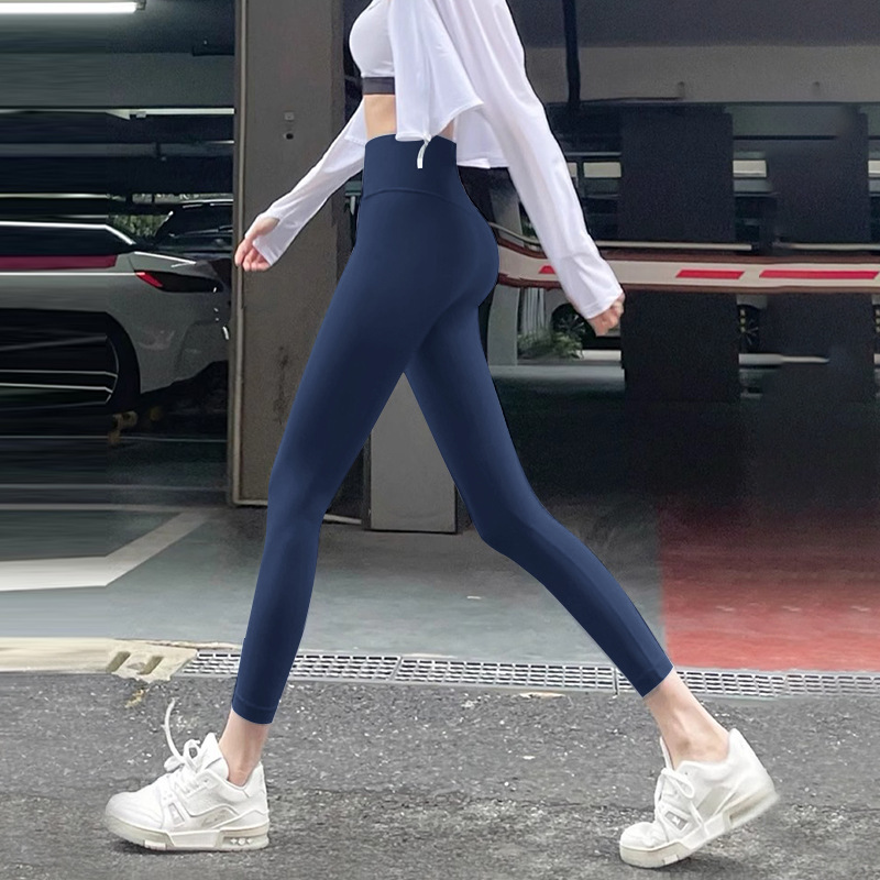 Pantalones de yoga desnudos, fitness, running, leggings ajustados, cintura alta, caderas, abdomen elástico, pantalones de tiburón