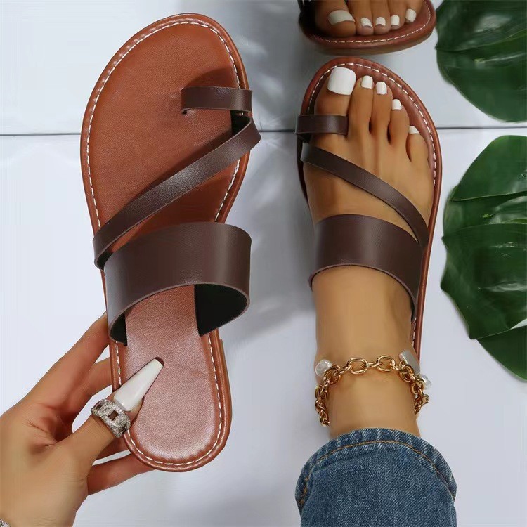 2025 Spring/Summer New Plus Size Women's Shoes Slip-On Fashion Comfortable Flat Sandals_voghion.com