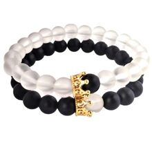 亚马逊欧美8MM黑色磨砂石佛珠手链微镶锆石皇冠情侣串珠锆石镶嵌