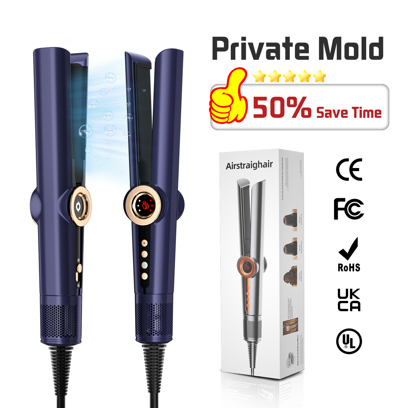 Secador de pelo y plancha de pelo de alta velocidad, popular en el mercado internacional, multifuncional, con salida de aire, para uso en salón, en seco y húmedo, de placa ancha, venta al por mayor image 7