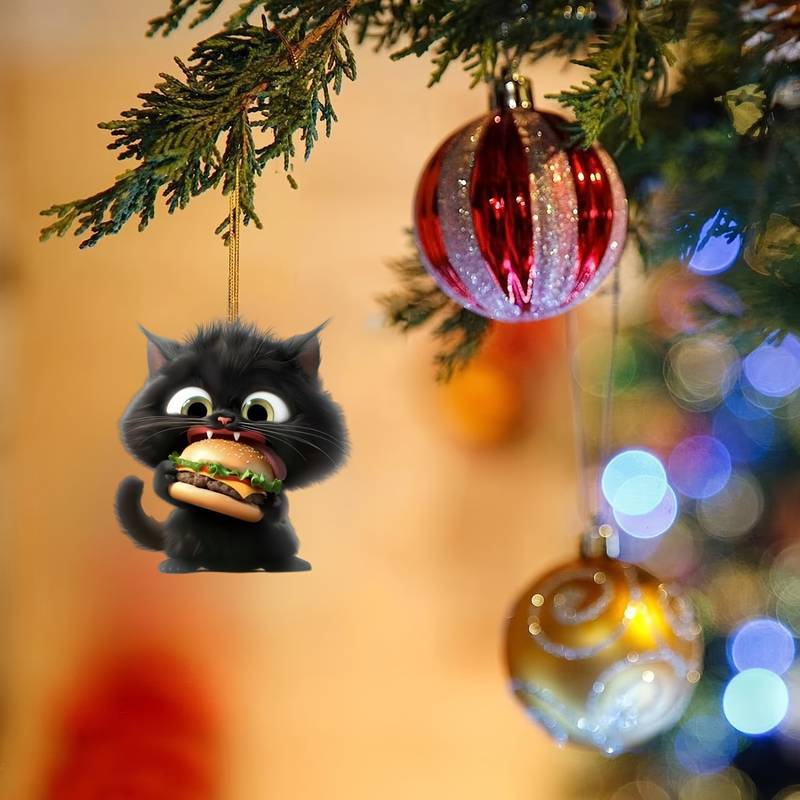 Comer hamburguesas adorables colgantes gatos negros acrílicos planos transfronterizos colgantes de automóviles para el hogar colgantes de decoración de vacaciones