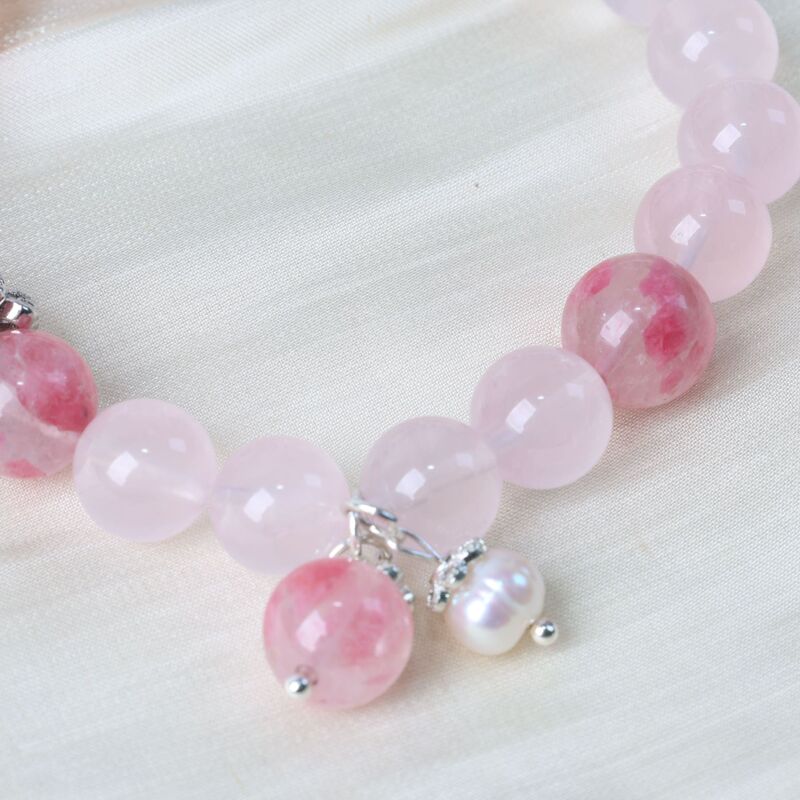 ナチュラルピンククリスタルロードナイトブレスレットガールハートインスタイルブレスレット桃の花親友ファッションジュエリーギフト|undefined