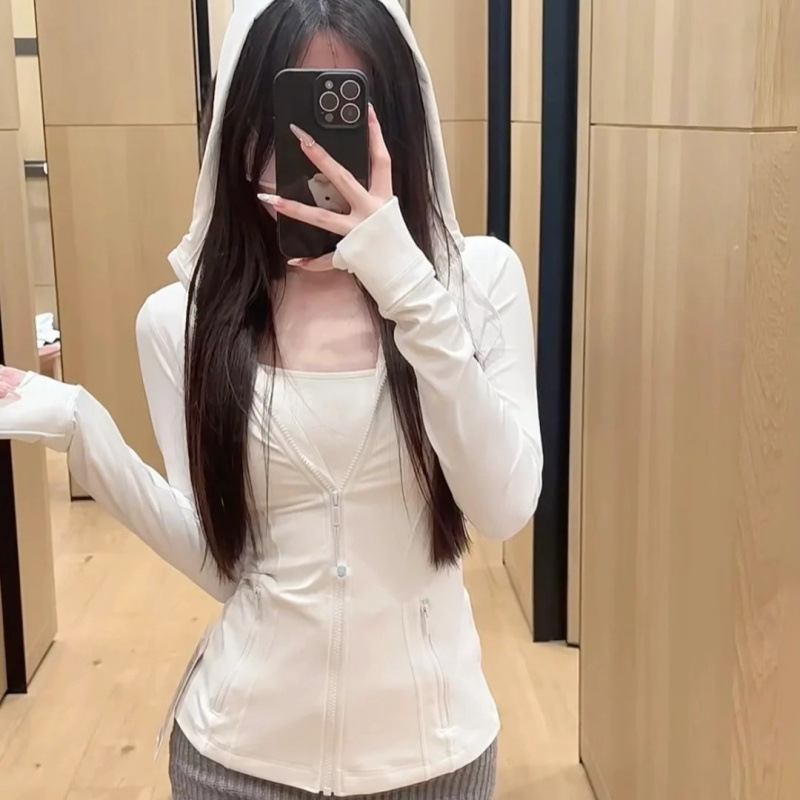 Foreign Trade Branded Lulu Yoga Wear Define Jacket with Hood for Women, Slim Fit, Skin-Friendly, B-Grade Mixed Batch